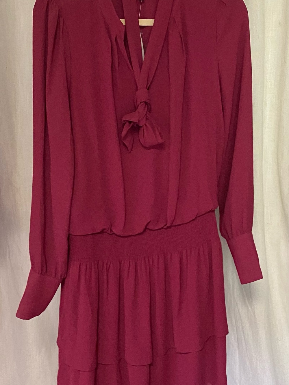White House Black Market Long Sleeve Tie-Neck Dress in Wine